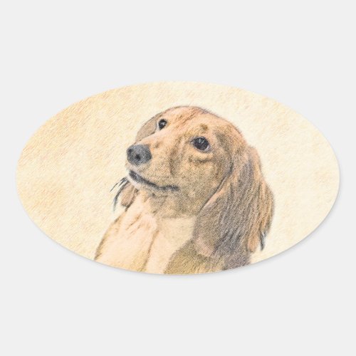 Dachshund Longhaired Painting _ Original Dog Art Oval Sticker