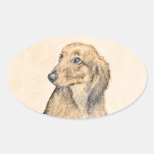 Dachshund (Longhaired) Painting - Original Dog Art Oval Sticker