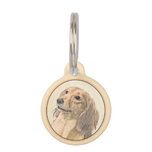 Dachshund (Longhaired) Painting - Original Dog Art Pet ID Tag