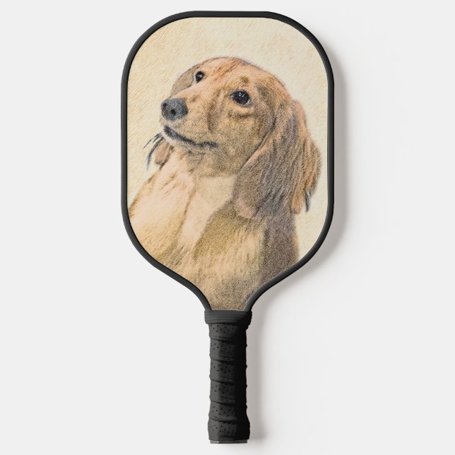 Dachshund (Longhaired) Painting - Original Dog Art Pickleball Paddle (Front)