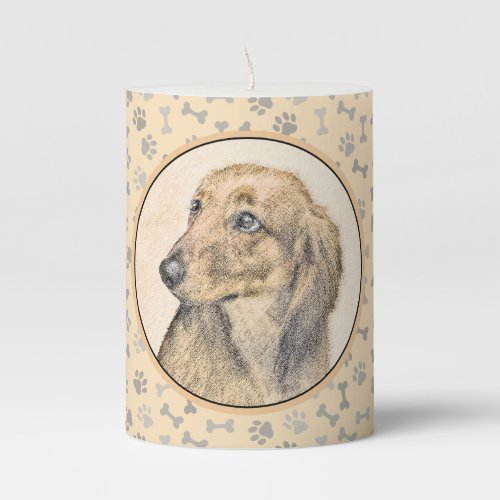 Dachshund Longhaired Painting Original Dog Art Pillar Candle