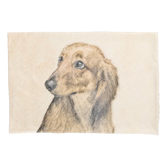 Dachshund (Longhaired) Painting - Original Dog Art Pillow Case (Front)