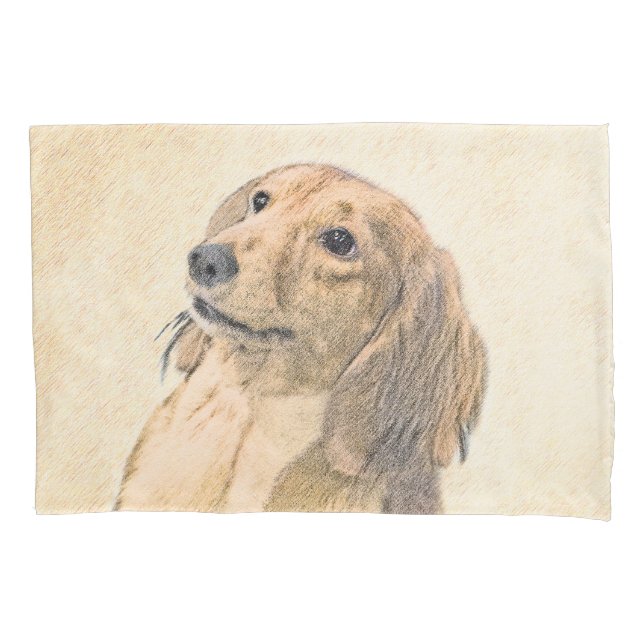 Dachshund (Longhaired) Painting - Original Dog Art Pillow Case (Front)