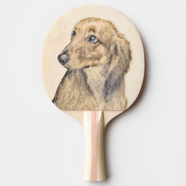 Dachshund (Longhaired) Painting - Original Dog Art Ping Pong Paddle (Front)