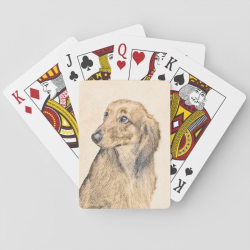 Dachshund Longhaired Painting _ Original Dog Art Playing Cards