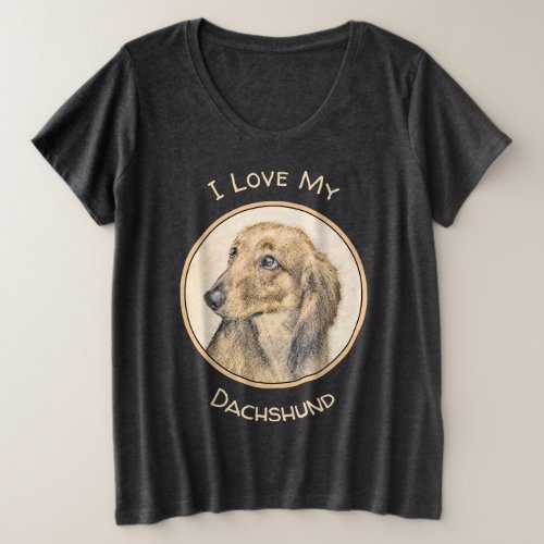 Dachshund Longhaired Painting _ Original Dog Art Plus Size T_Shirt