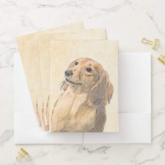 Dachshund (Longhaired) Painting - Original Dog Art Pocket Folder (In Situ)