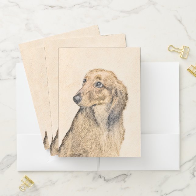 Dachshund (Longhaired) Painting - Original Dog Art Pocket Folder (In Situ)