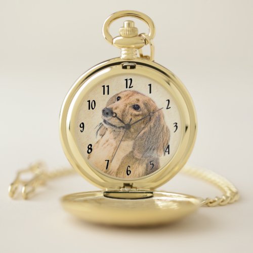 Dachshund Longhaired Painting _ Original Dog Art Pocket Watch