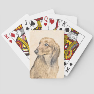 Dachshund (Longhaired) Painting - Original Dog Art Poker Cards