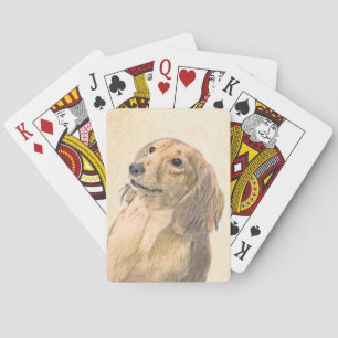 Dachshund (Longhaired) Painting - Original Dog Art Poker Cards