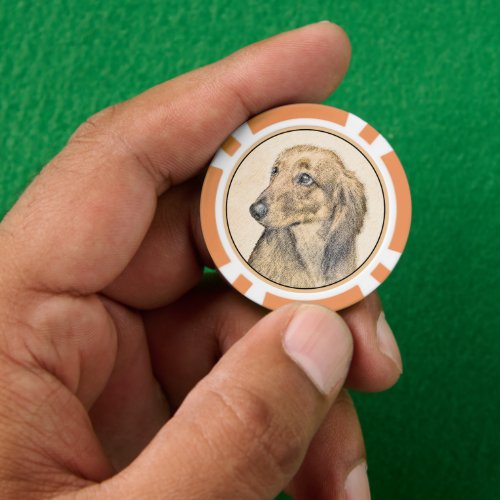 Dachshund Longhaired Painting Original Dog Art Poker Chips