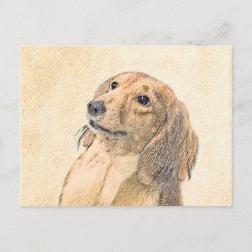 Dachshund Longhaired Painting _ Original Dog Art Postcard