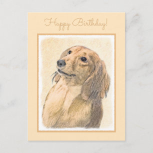 Dachshund (Longhaired) Painting - Original Dog Art Postcard