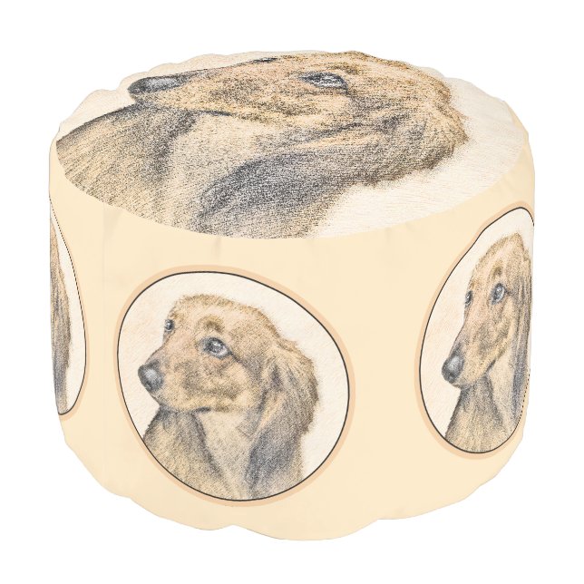 Dachshund (Longhaired) Painting - Original Dog Art Pouf (Angled Back)