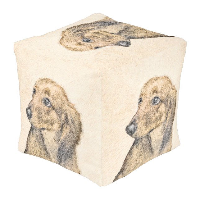 Dachshund (Longhaired) Painting - Original Dog Art Pouf (Angled Back)