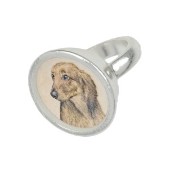 Dachshund (longhaired) Painting - Original Dog Art Ring by alpendesigns at Zazzle