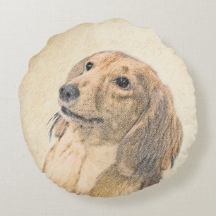 Dachshund (Longhaired) Painting - Original Dog Art Round Pillow