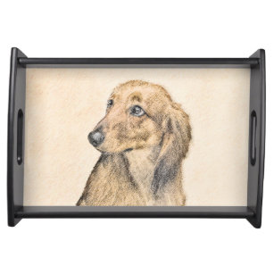 Dachshund (Longhaired) Painting - Original Dog Art Serving Tray