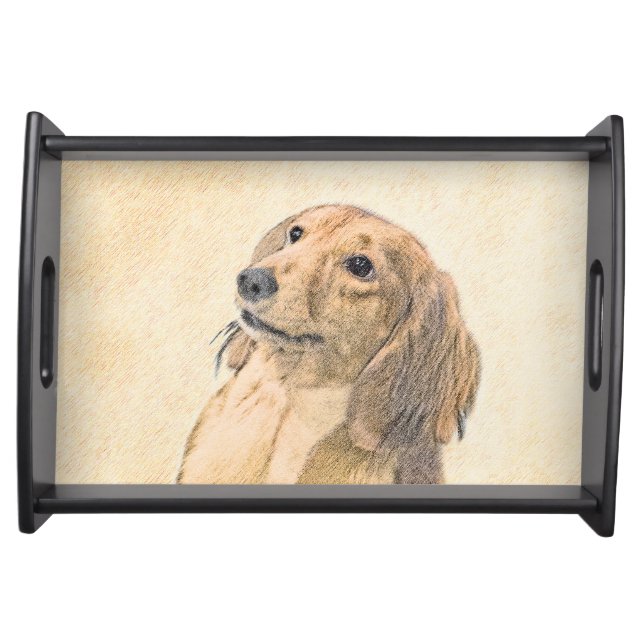 Dachshund (Longhaired) Painting - Original Dog Art Serving Tray (Front)