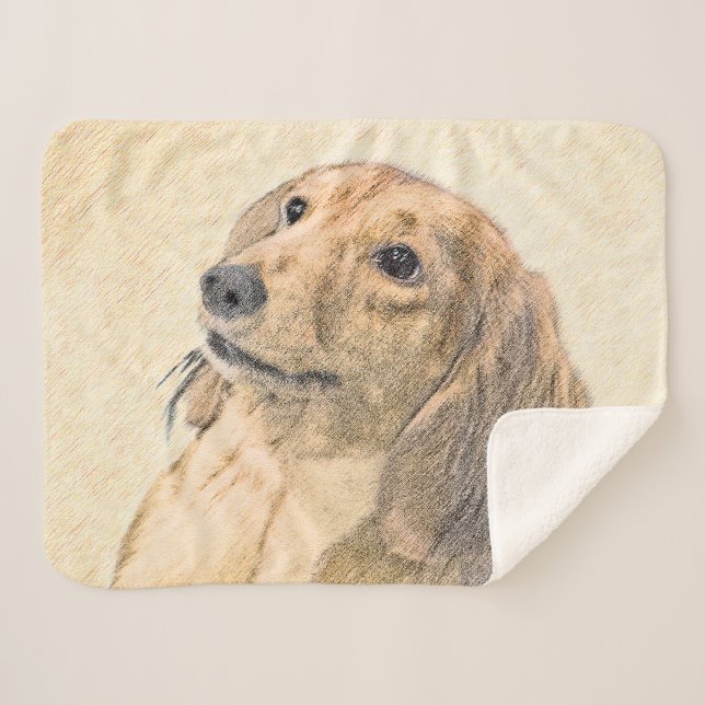 Dachshund (Longhaired) Painting - Original Dog Art Sherpa Blanket (Front (Horizontal))