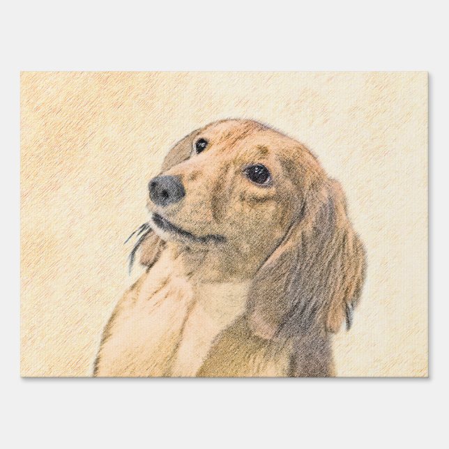 Dachshund (Longhaired) Painting - Original Dog Art Sign (Front)