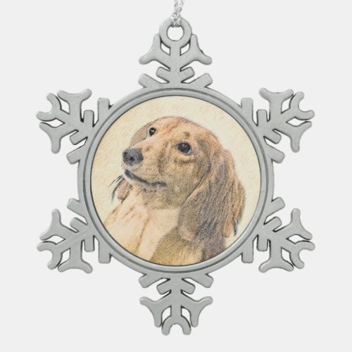 Dachshund Longhaired Painting _ Original Dog Art Snowflake Pewter Christmas Ornament