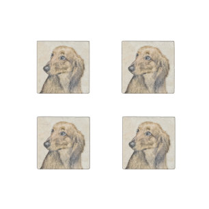 Dachshund (Longhaired) Painting - Original Dog Art Stone Magnet