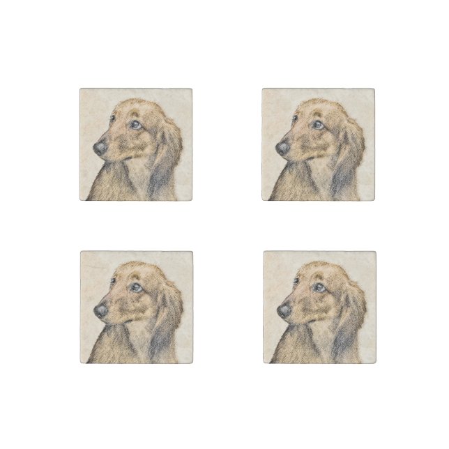 Dachshund (Longhaired) Painting - Original Dog Art Stone Magnet (Front)