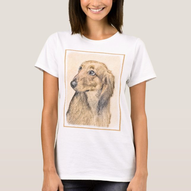 Dachshund (Longhaired) Painting - Original Dog Art T-Shirt (Front)