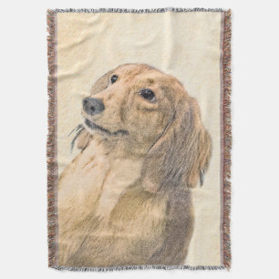 Dachshund (Longhaired) Painting - Original Dog Art Throw Blanket
