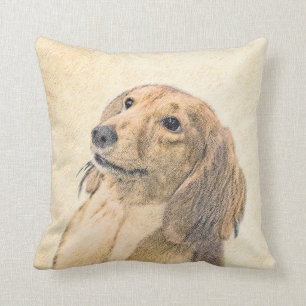 Dachshund (Longhaired) Painting - Original Dog Art Throw Pillow