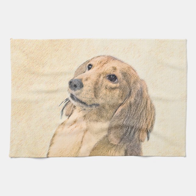 Dachshund (Longhaired) Painting - Original Dog Art Towel (Horizontal)