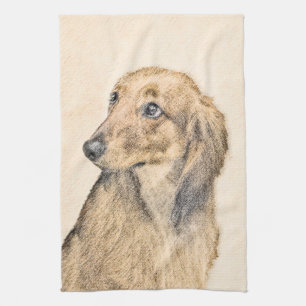 Dachshund (Longhaired) Painting - Original Dog Art Towel