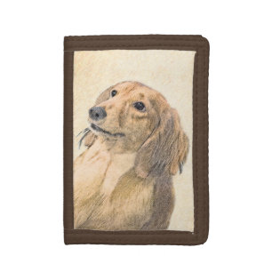 Dachshund (Longhaired) Painting - Original Dog Art Tri-fold Wallet