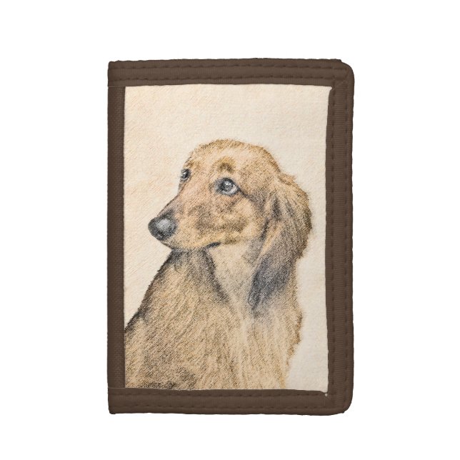 Dachshund (Longhaired) Painting - Original Dog Art Tri-fold Wallet (Front Vertical)
