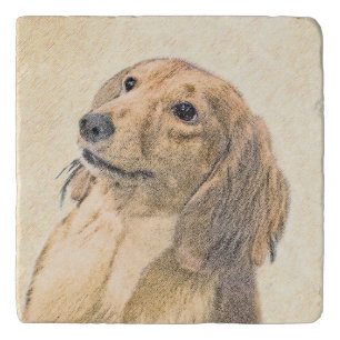 Dachshund (Longhaired) Painting - Original Dog Art Trivet