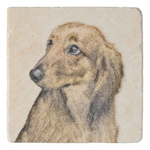 Dachshund (Longhaired) Painting - Original Dog Art Trivet