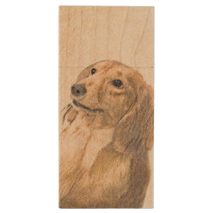 Dachshund (Longhaired) Painting - Original Dog Art Wood Flash Drive