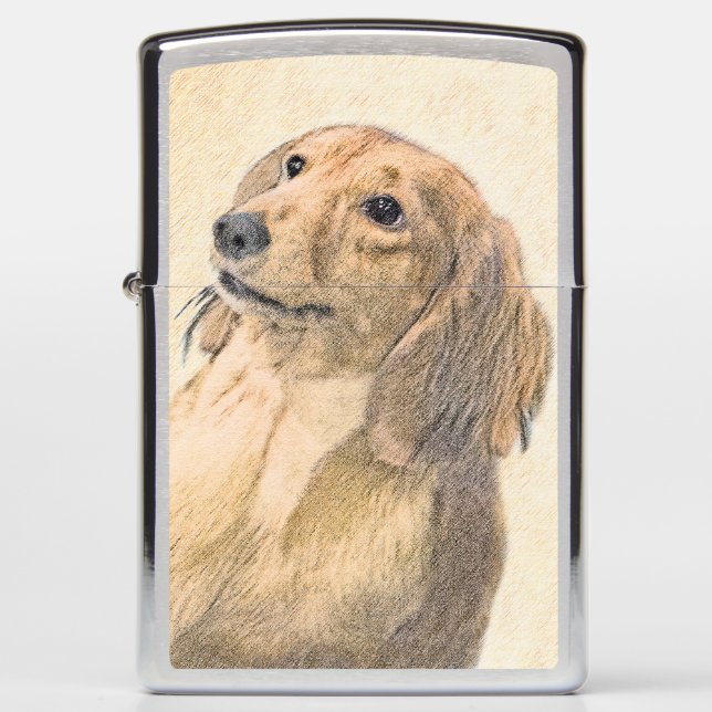 Dachshund (Longhaired) Painting - Original Dog Art Zippo Lighter (Front)