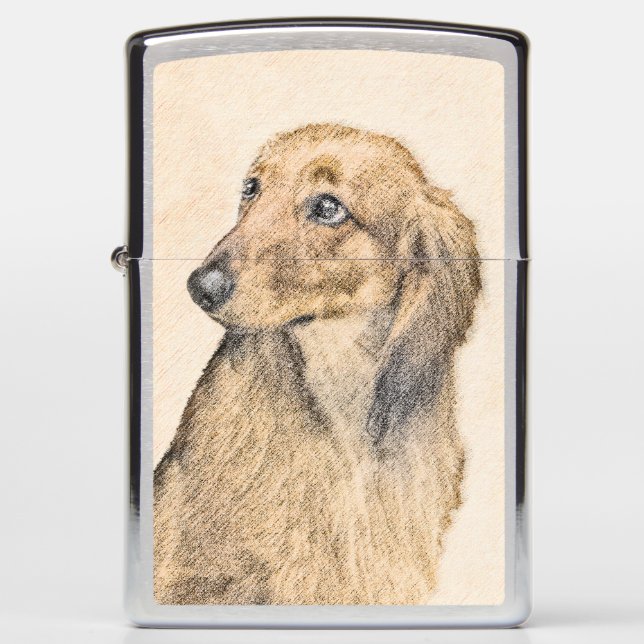 Dachshund (Longhaired) Painting - Original Dog Art Zippo Lighter (Front)