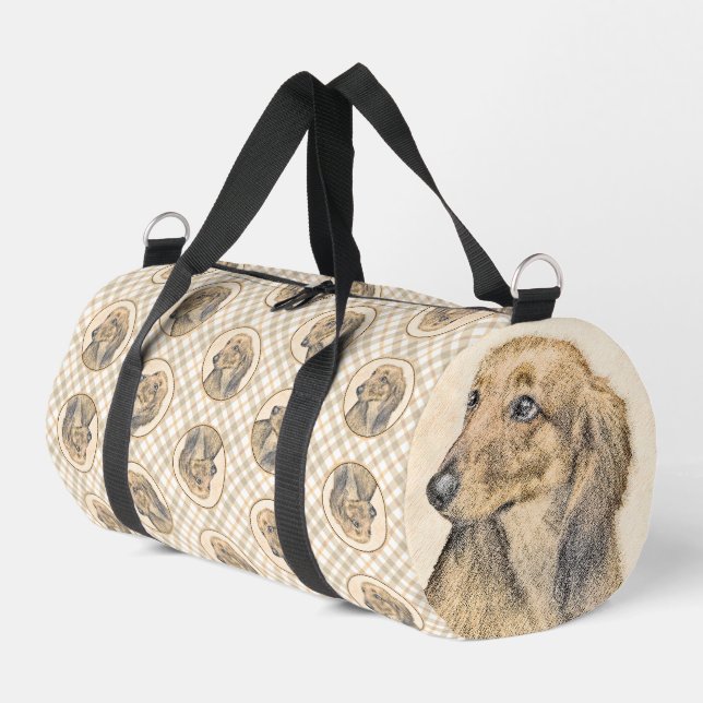 Dachshund Longhaired Red Painting Original Dog Art Duffle Bag (Left Corner)