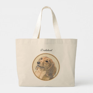 Dachshund Longhaired Red Painting Original Dog Art Large Tote Bag