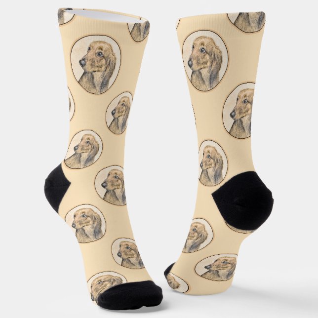 Dachshund Longhaired Red Painting Original Dog Art Socks (Angled)