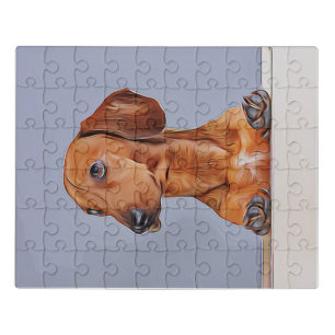 Dachshund Looking Away Doxie Dog Birthday Poster Jigsaw Puzzle