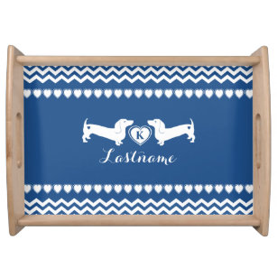 Dachshund Love and Hearts with Monogram Serving Tray