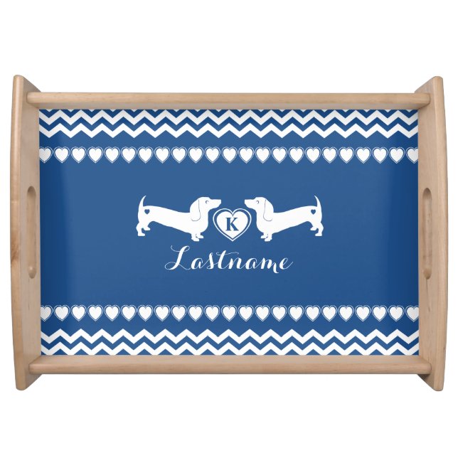 Dachshund Love and Hearts with Monogram Serving Tray (Front)