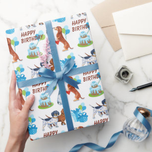 Dachshund Love Birthday Balloons Wrapping Paper
