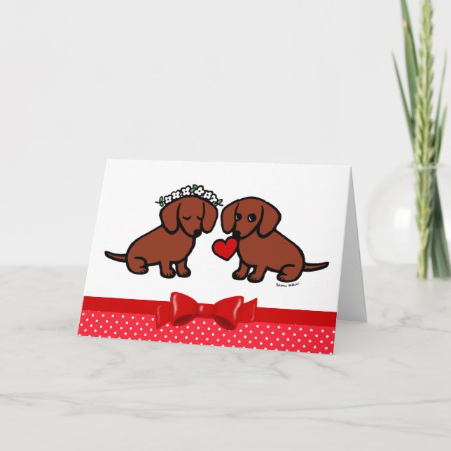 Dachshund Love Couple Cartoon Holiday Card (Front)