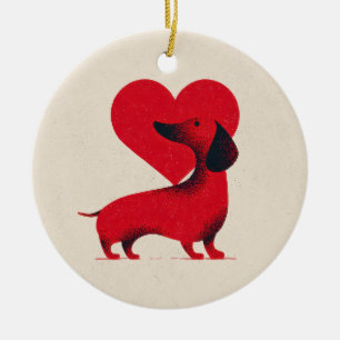 Dachshund Love – Cute Dog Heart Design Ceramic Ornament